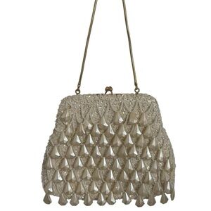 Elegant Cream Beaded Small Purse Bag Scalloped Ivory Wedding Event Formal Party